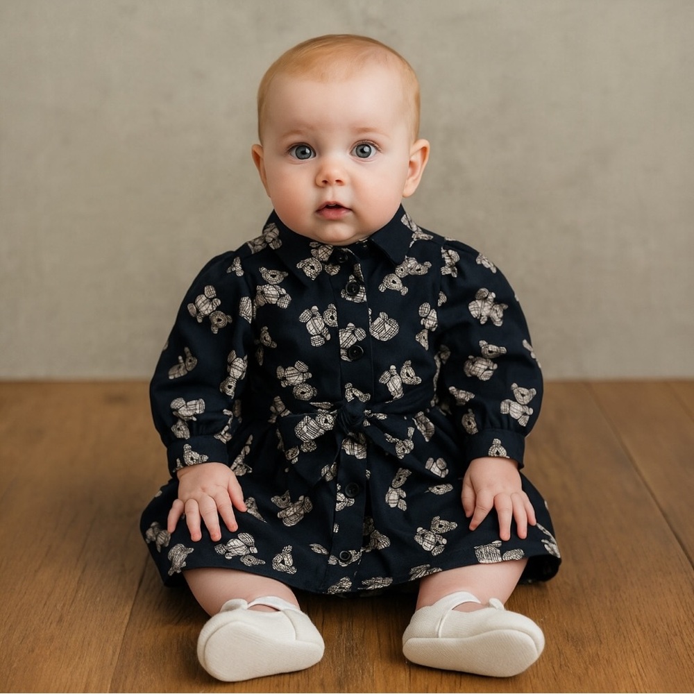 Burberry Baby Girl's Teddy Print Shirt Dress - Size 6M